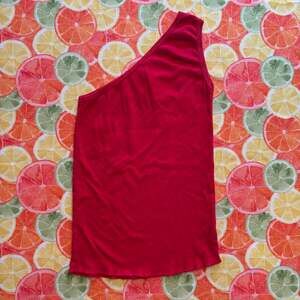 S&T Classic Red One Shoulder Asymmetric 100% Cotton Knit Tank Top Minimalist OS
